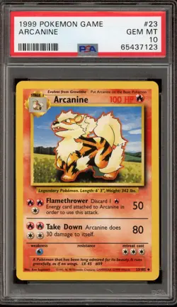 Pokemon Arcanine Base Set Unlimited #23 PSA 10 Gem Mint - Image 1