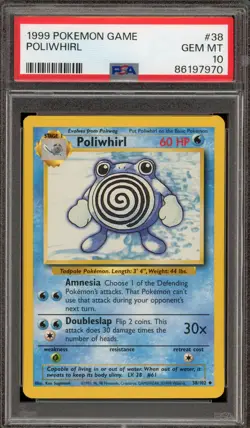 Pokemon Poliwhirl Base Set Unlimited #38 PSA 10 Gem Mint - Image 1