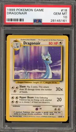 Pokemon Dragonair Base Set Unlimited Rare #18 PSA 10 Gem Mint - Image 1