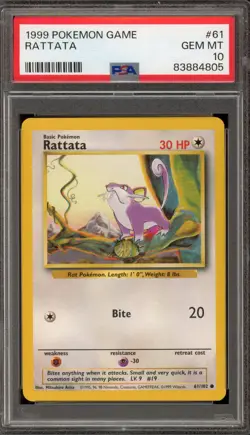 Pokemon Rattata Base Set Unlimited #61 PSA 10 Gem Mint - Image 1