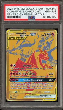 Pokemon Reshiram & Charizard GX Premium Coll. Full Art Promo SM247 PSA 10 - Image 1