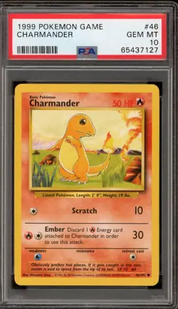 Pokemon Charmander Base Set Unlimited #46 PSA 10 Gem Mint - Image 1