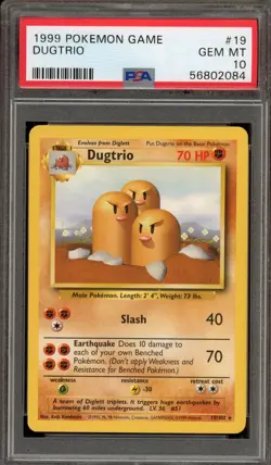 Pokemon Dugtrio Base Set Unlimited Rare #19 PSA 10 Gem Mint - Image 1