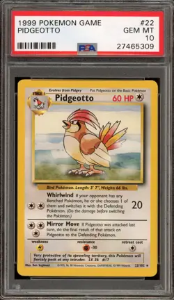 Pokemon Pidgeotto Base Set Unlimited Rare #22 PSA 10 Gem Mint - Image 1