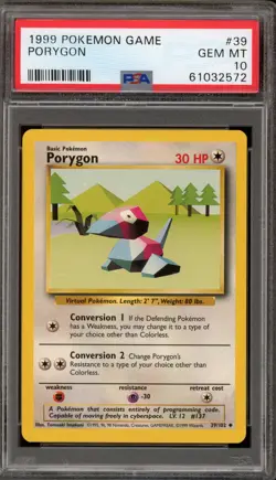 Pokemon Porygon Base Set Unlimited #39 PSA 10 Gem Mint - Image 1