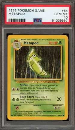 Pokemon Metapod Base Set Unlimited #54 PSA 10 Gem Mint - Image 1