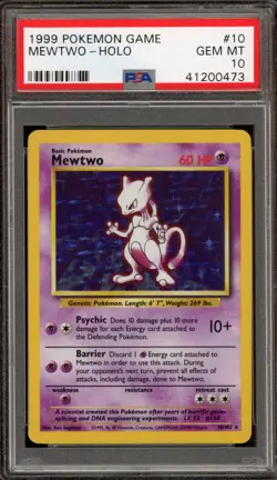 Pokemon Mewtwo Base Set Unlimited Holo Rare #10 PSA 10 Gem Mint - Image 1