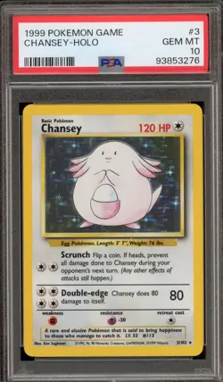 Pokemon Chansey Base Set Unlimited Holo Rare #3 PSA 10 Gem Mint - Image 1