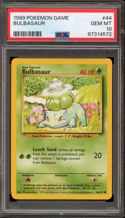 Pokemon Bulbasaur Base Set Unlimited #44 PSA 10 Gem Mint - Image 1