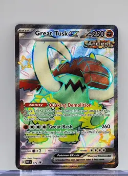 Great Tusk ex SVP072 Black Star Promo Full Art Shiny Holo Pokemon Card - Image 2