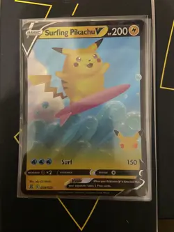 Surfing Pikachu V 8/25 Pokemon TCG Celebrations Ultra Rare Holo Anniversary Card - Image 1