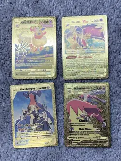 Set of 4 Pokemon Flareon,Mawile,Garchomp&Blaziken Gold Foil Fan Art Cards - Image 1