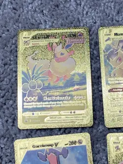 Set of 4 Pokemon Flareon,Mawile,Garchomp&Blaziken Gold Foil Fan Art Cards - Image 2