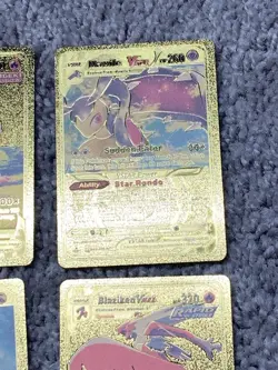 Set of 4 Pokemon Flareon,Mawile,Garchomp&Blaziken Gold Foil Fan Art Cards - Image 3