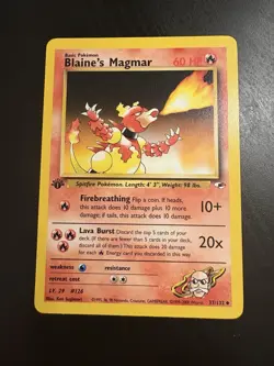 1st Edition Gym Heroes Blaine’s Magmar 37/132 Pokemon Card. NM - Image 2
