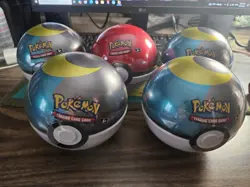 Pokemon Pokeball Tin Factory Sealed Lot of 5 Poke & Moon Balls 15 Booster Packs - Image 1
