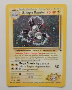 LT Surge's Magneton 8/132 Gym Heroes Holo Rare Vintage Pokemon TCG Card LP - Image 1