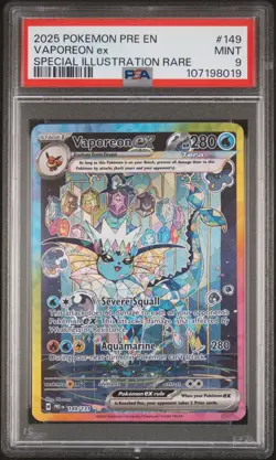 2025 POKEMON EN PRISMATIC EVOLUTIONS SPECIAL ILLUSTRATION RARE VAPOREON EX PSA 9 - Image 1