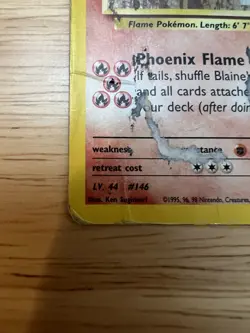 Pokemon TCG Blaine's Moltres 001/132 Gym Heroes Holo Card DAMAGED - Image 4