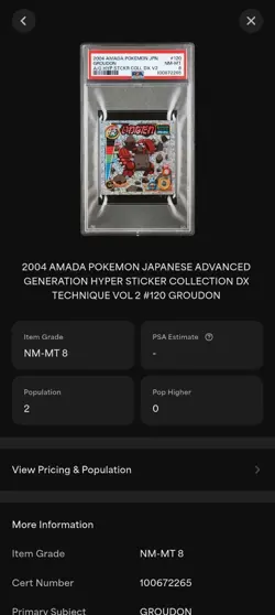 2004 AMADA POKEMON GROUDON ADV GEN STICKER COLLECTION DX V2 RAINBOW - Image 3