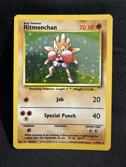 Pokemon Card Hitmonchan 7/102 Holo Rare Base Set First Edition - Image 1