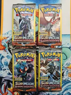 Pokemon Burning Shadows 3 Card Mini Booster Packs Complete Art Set Lot of 4 - Image 1