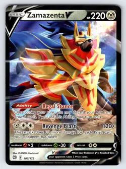Zamazenta V 105/172 2022 Brilliant Stars Pokemon Card Ultra Rare Holo - Nm - Image 1