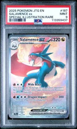 2025 POKEMON JOURNEY TOGETHER SPECIAL ILLUSTRATION RARE #187 SALAMENCE EX PSA 9 - Image 1
