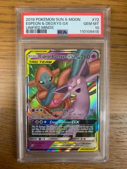 Pokemon - PSA 10 - Espeon & Deoxys GX - 72/236 - Unified Minds - Tag Team - Image 1