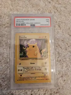 1999 Pokemon Base Set E3 Stamped #58 Pikachu - Yellow Cheeks PSA 7 NM NEW CERT - Image 1