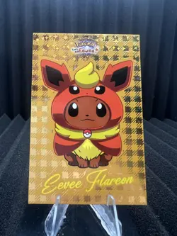 Eevee Flareon Poncho - Gold Box Hit Holo - Let's Go Eevee Database- Pokemon Card - Image 1