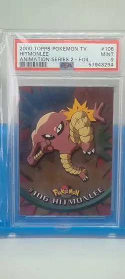 PSA 9 Hitmonlee #106 Pokemon 2000 Topps TV Animation Series 2 Foil Mint Vintage - Image 1