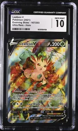 🌿 CGC 10 GEM MINT Leafeon V Evolving Skies 167/203 Ultra Rare Pokemon Card psa - Image 1