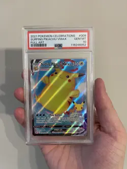 2021 POKEMON CELEBRATIONS #009 FULL ART/SURFING PIKACHU VMAX PSA 10 - Image 1