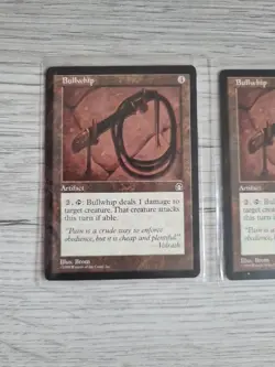 MTG Stronghold 2x Bullwhip Magic The Gathering cards + extras. - Image 1