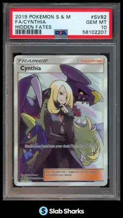 2019 POKEMON SM HIDDEN FATES #SV82/SV94 CYNTHIA FULL ART ULTRA RARE PSA 10 - Image 1