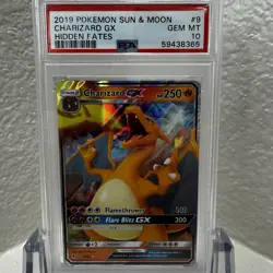 2019 Pokemon Sun & Moon Hidden Fates #9 Charizard GX PSA 10 GEM MINT - Image 1