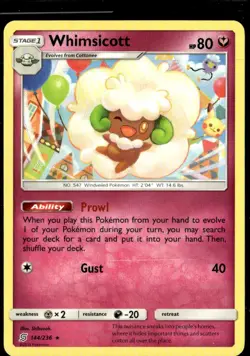 Pokemon Whimsicott 144/236 Unified Minds Non Holo Rare 2 Card Lot - Image 1