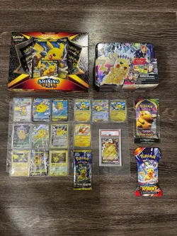 Pokemon Card Lot Of 14 Pikachu Cards, 1 Box, 1 Tin & 3 Pikachu Related Packs! 🔥 - Image 1