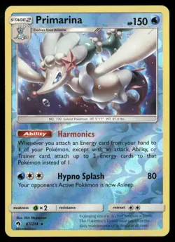 2018 Lost Thunder Set Pokemon Card 067 Primarina Reverse Foil LP - Image 1