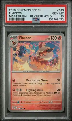 2025 Pokemon Pre En Master Ball Reverse Holo #013 Flareon PSA 10 - Image 1