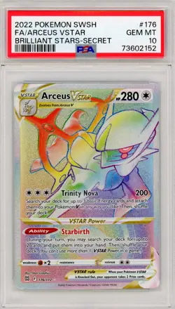 2022 POKEMON SWORD & SHIELD BRILLIANT STARS 176/172 ARCEUS VSTAR SECRET PSA 10 - Image 1