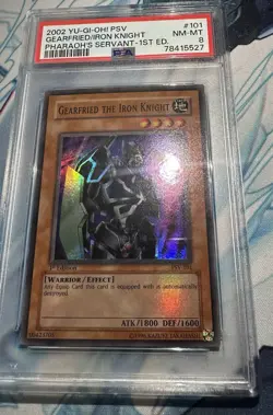 2002 Yugioh GEARFRIED THE IRON KNIGHT PSV-101 1st Edition PSA 8- Holo Foil Bleed - Image 3