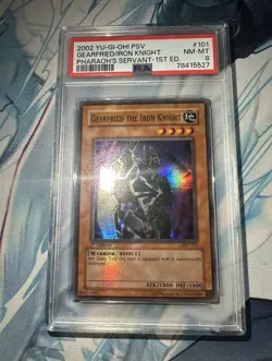 2002 Yugioh GEARFRIED THE IRON KNIGHT PSV-101 1st Edition PSA 8- Holo Foil Bleed - Image 4