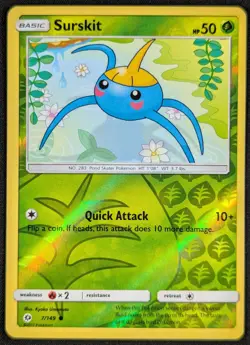 Surskit 2017 Sun & Moon Reverse Holo Pokemon Card 7/149 (NM) - Image 1