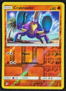 Crabrawler 2017 Sun & Moon Reverse Holo Pokemon Card 72/149 (NM) - Image 1
