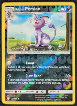 Alolan Persian 2017 Sun & Moon Reverse Holo Pokemon Card 79/149 (NM) - Image 1