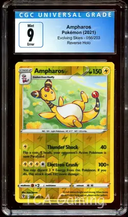 CGC 9 MINT Ampharos 056/203 ERROR Partial Double Printing Pokemon Card 013 - Image 1
