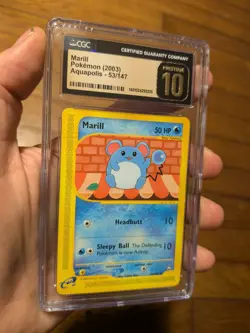 (POP 1) CGC 10 PRISTINE Marill Aquapolis 53/147 Pokemon English 2003 Card - Image 1
