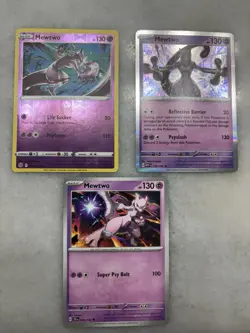 Lot 3 Cards: Mewtwo 150/165 Holo, Mewtwo 56/172 Reverse Holo, Mewtwo 59/142 - Image 1